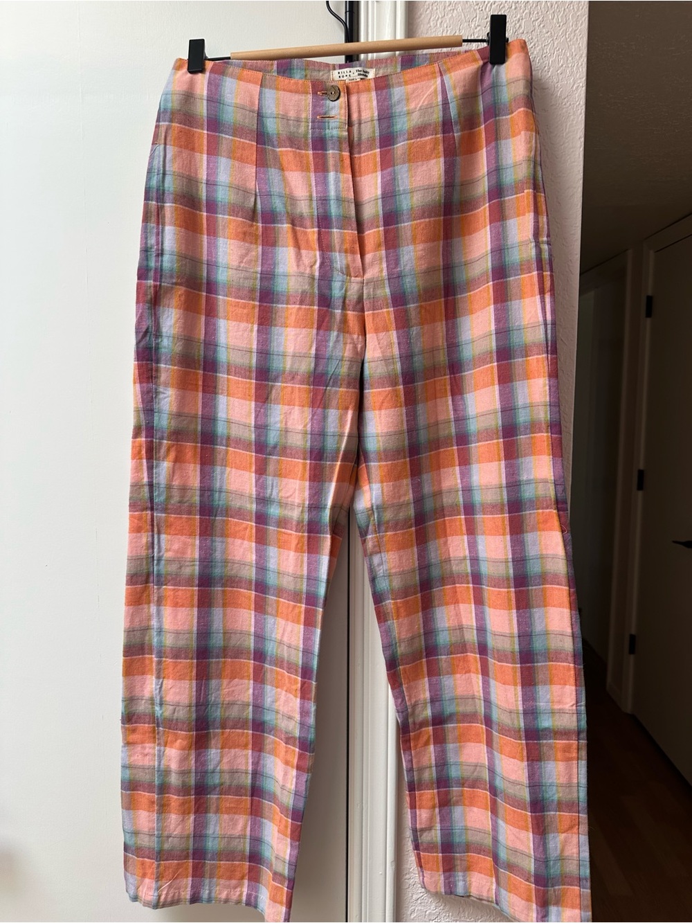 Billabong Plaid Straight Leg Pants in Orange, Pink, Blue